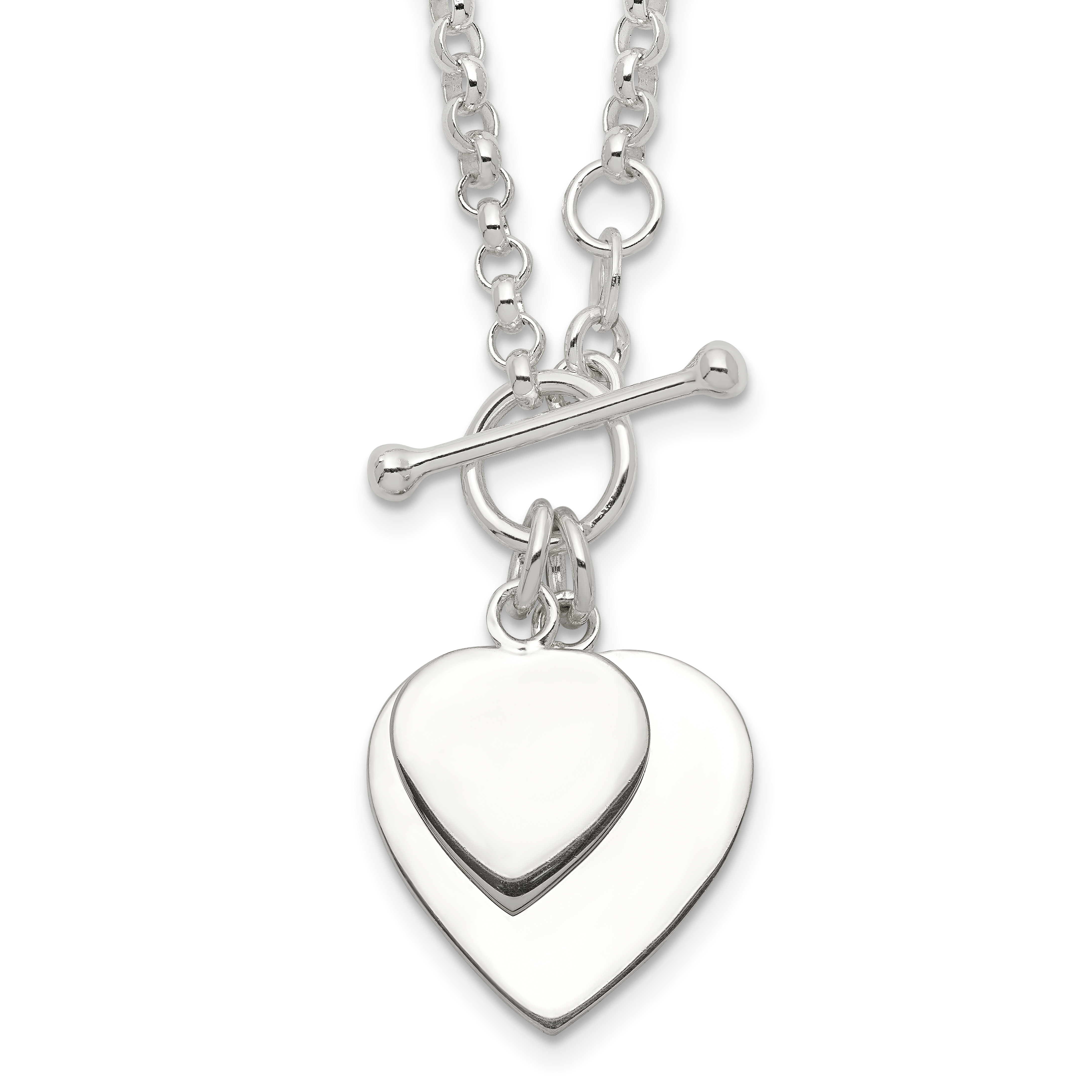 Sterling Silver Engraveable Double Heart Toggle Necklace (QG1441-18)