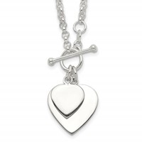 Sterling Silver Polished Engravable 29mm Double Heart Toggle Necklace, 18" view 1