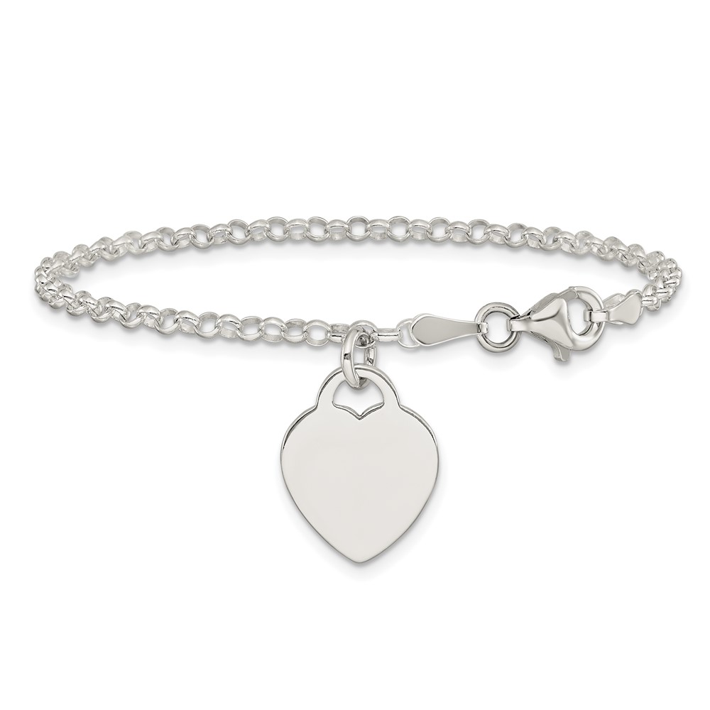 Sterling Silver Engraveable Heart 7in Bracelet (QG1446-7)