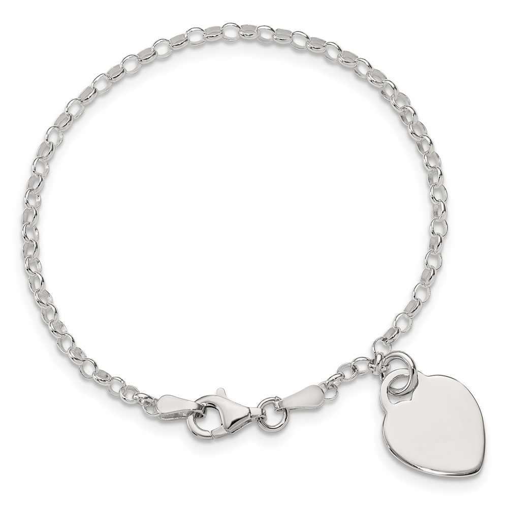 Sterling Silver Engraveable Heart 7in Bracelet (QG1446-7)