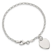 Sterling Silver Engravable 12mm Heart Charm Cable Link Bracelet, 6" view 4
