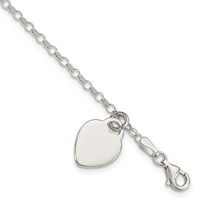 Sterling Silver Engravable 12mm Heart Charm Cable Link Bracelet, 6" view 1