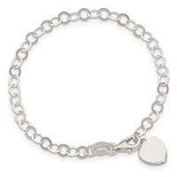 Sterling Silver Engravable 8mm Heart Charm Cable Link Bracelet - 6in view 3