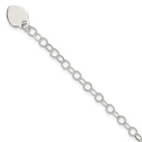 Sterling Silver Engravable 8mm Heart Charm Cable Link Bracelet - 6in view 1