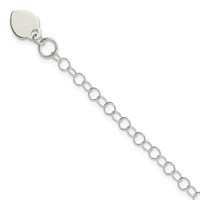 Sterling Silver Round Link Bracelet with Heart Dangle Charm - 6in view 1