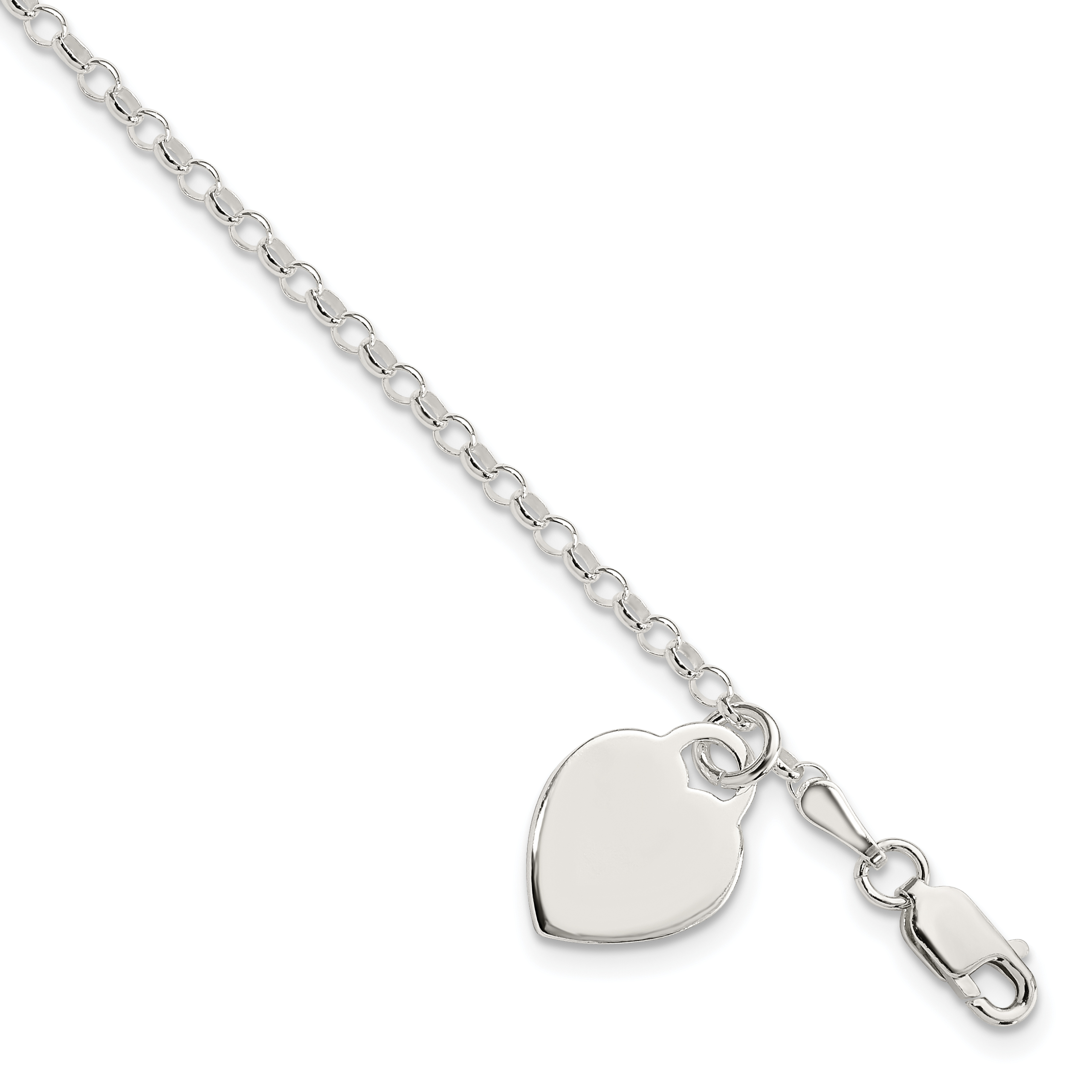 Sterling Silver Engraveable Heart Charm Bracelet (QG1454-7.25)