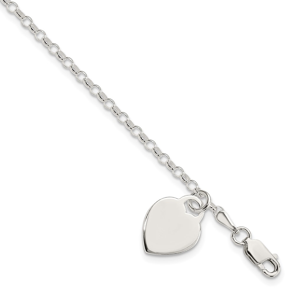 Sterling Silver Engraveable Heart Charm Bracelet (QG1454-7.25)