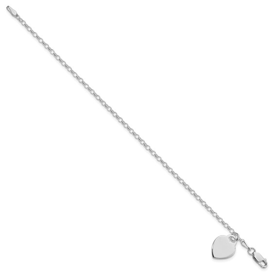 Sterling Silver Rhodium-plated Heart Charm Bracelet