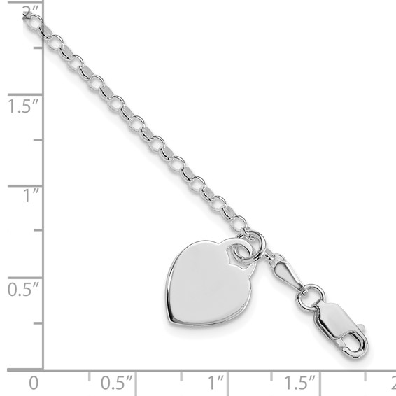 Sterling Silver Rhodium-plated Heart Charm Bracelet