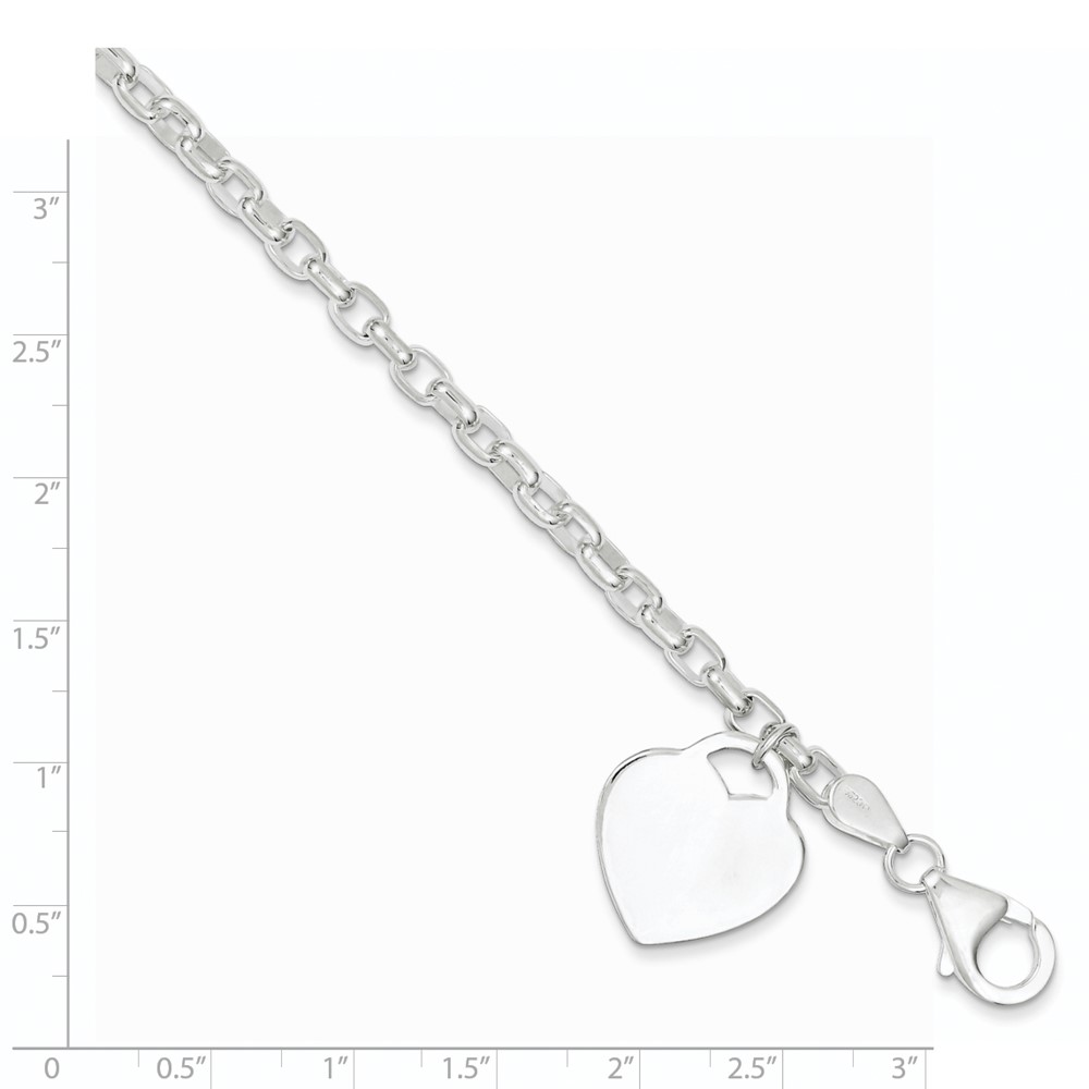 Sterling Silver 1.9mm Engraveable Heart Charm Bracelet (QG1455-8.5)
