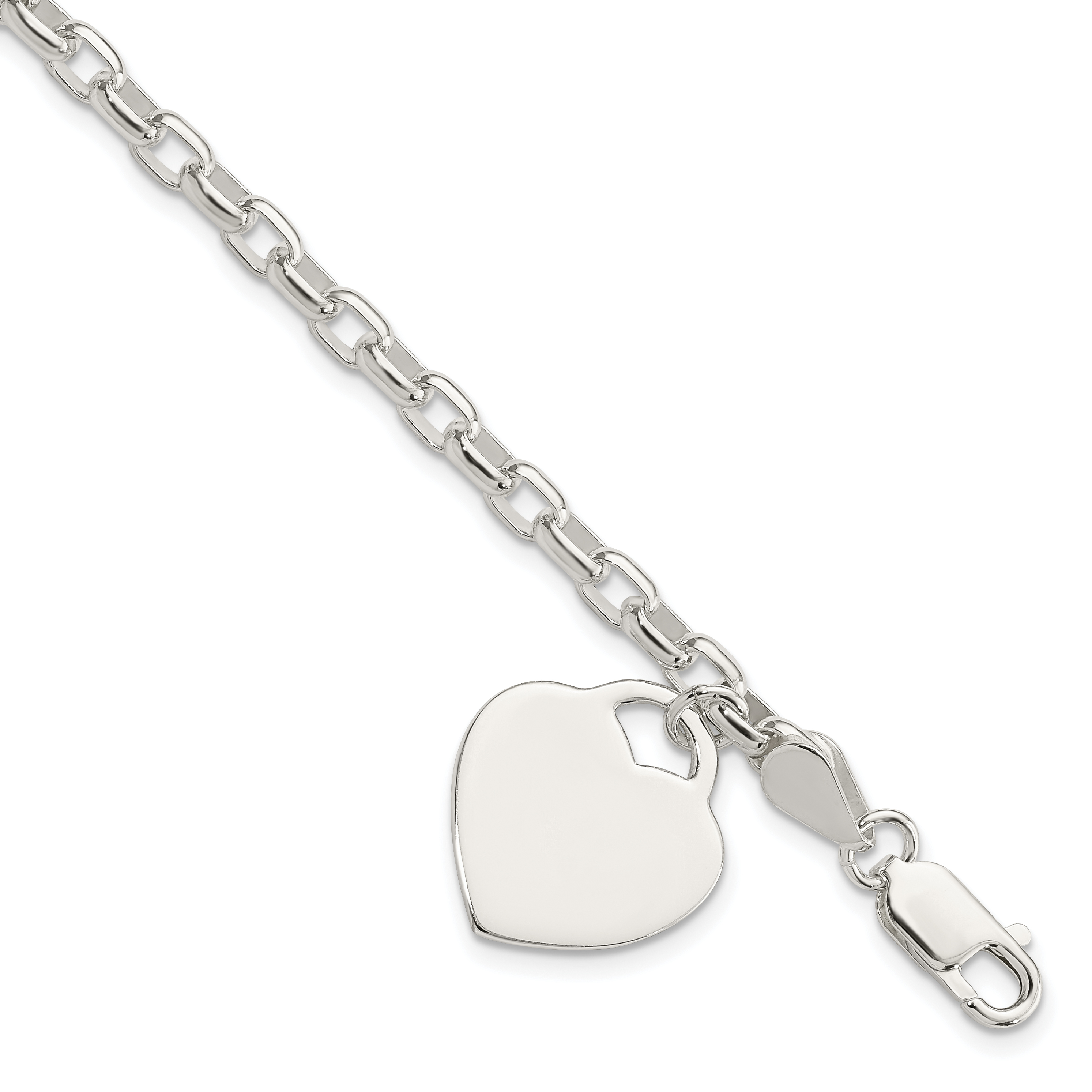 Sterling Silver 1.9mm Engraveable Heart Charm Bracelet (QG1455-8.5)