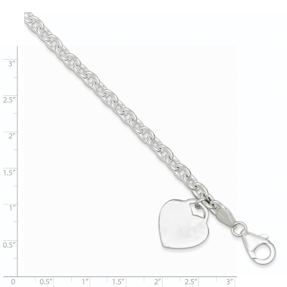 Sterling Silver 1.5mm Engraveable Heart Charm Bracelet (QG1456-8.5)