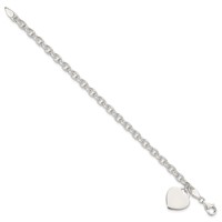 Sterling Silver Engravable 18mm Heart Charm Rolo Link Bracelet, 8.5" view 2