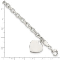 Sterling Silver Engravable 18mm Heart Charm Rolo Link Bracelet, 8.5" view 4
