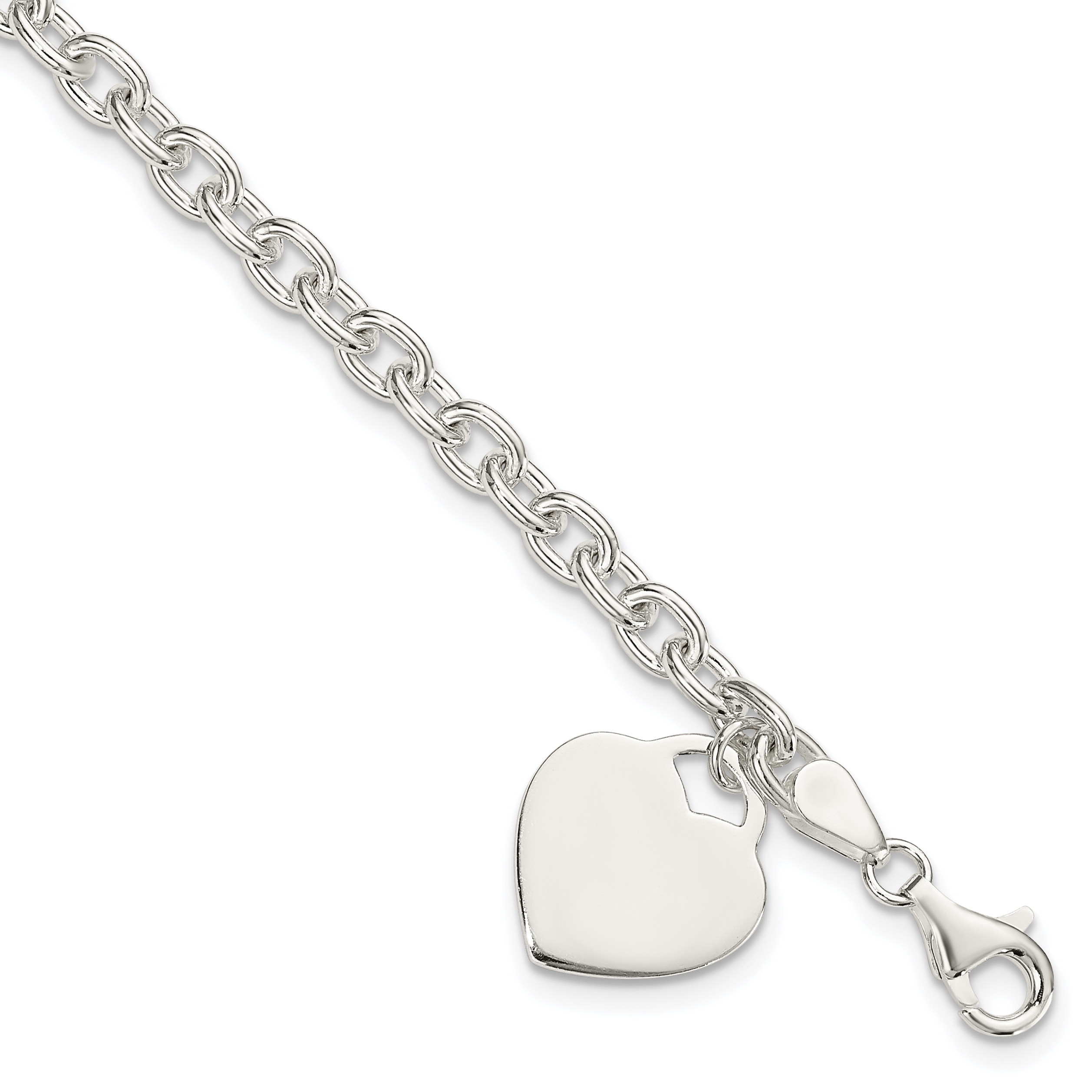 Sterling Silver 1.5mm Engraveable Heart Charm Bracelet (QG1456-8.5)