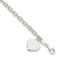 Sterling Silver Engravable 18mm Heart Charm Rolo Link Bracelet, 8.5" view 1