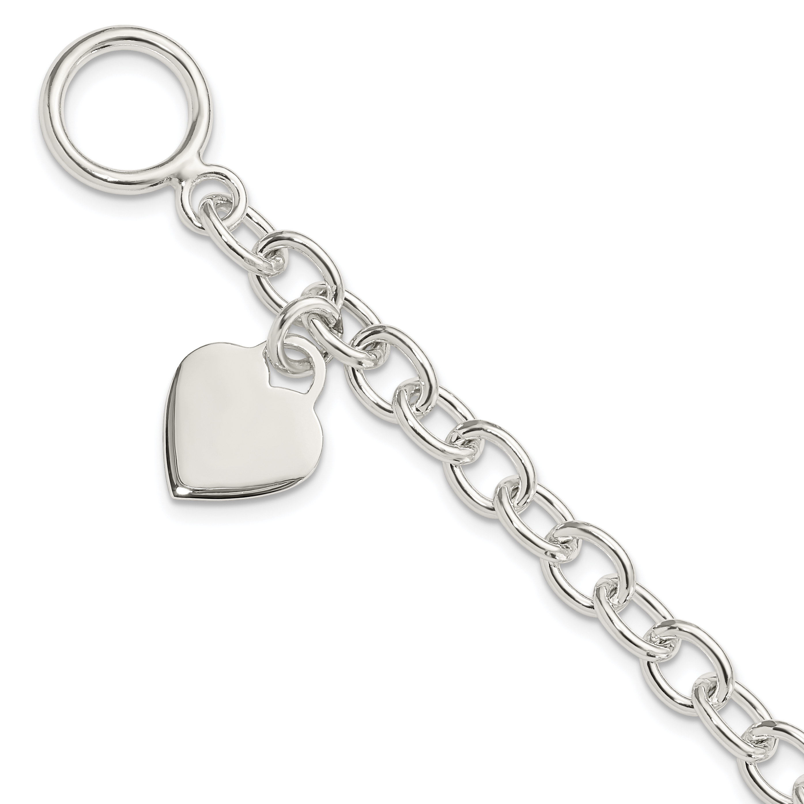 Sterling Silver Dangling Engraveable Heart Charm Bracelet (QG1461-7.25)