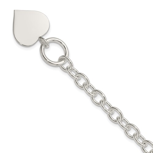 Sterling Silver Engravable 22x 19mm Heart Charm Rolo Link Toggle Bracelet, 7.5"