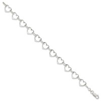 Sterling Silver Polished 10mm Heart Link Bracelet - 7in view 2