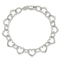 Sterling Silver Polished 10mm Heart Link Bracelet - 7in view 3