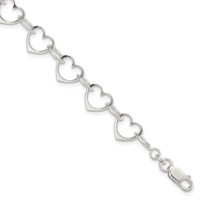 Sterling Silver Polished 10mm Heart Link Bracelet - 7in view 1