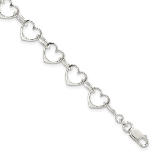 Sterling Silver Polished 10mm Heart Link Bracelet, 7"