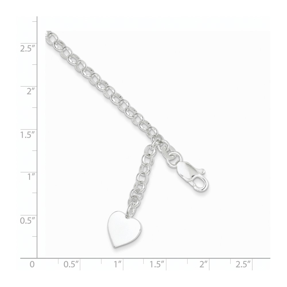 Sterling Silver Engraveable Heart Charm Rolo Bracelet (QG1470-7.5)