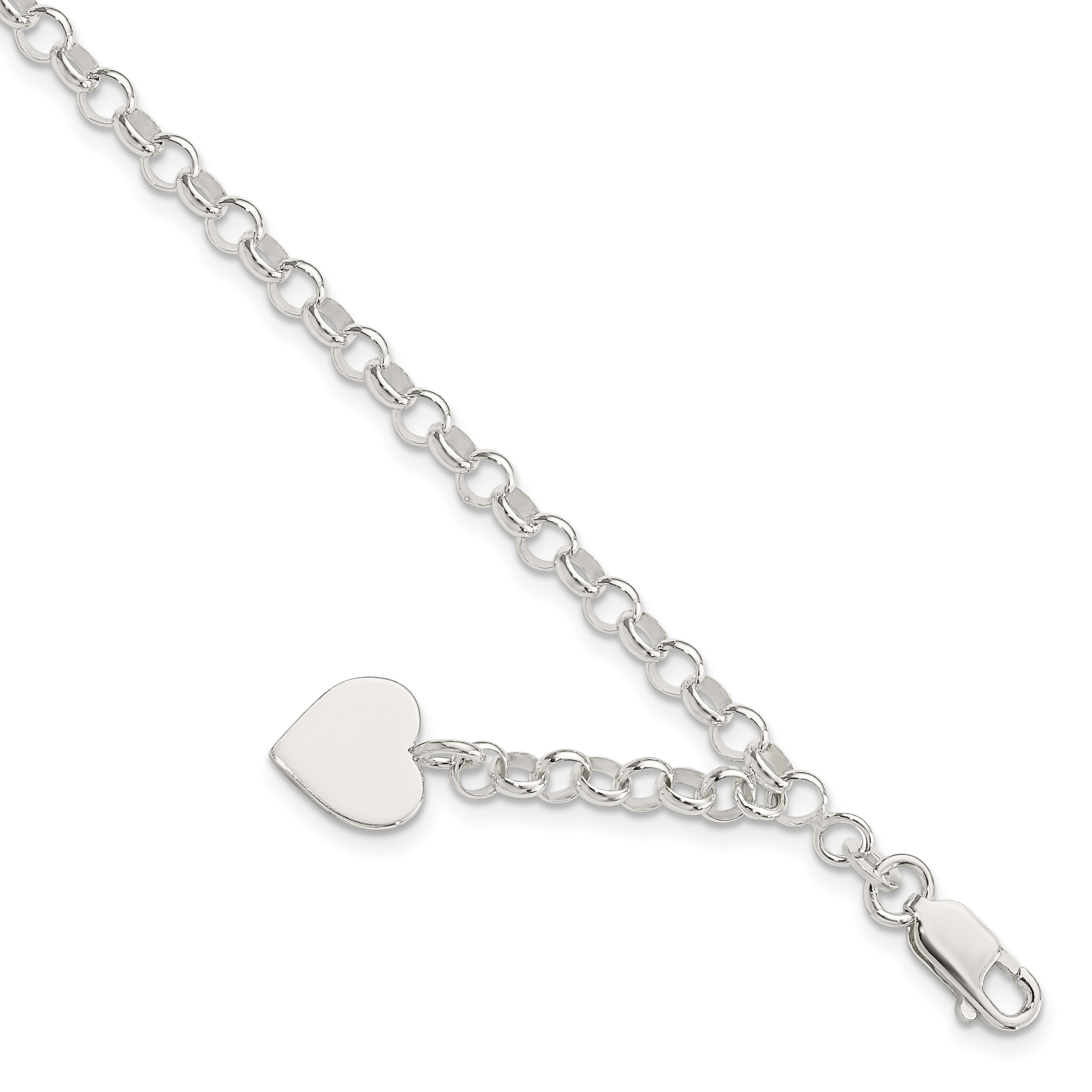 Sterling Silver Engraveable Heart Charm Rolo Bracelet (QG1470-7.5)