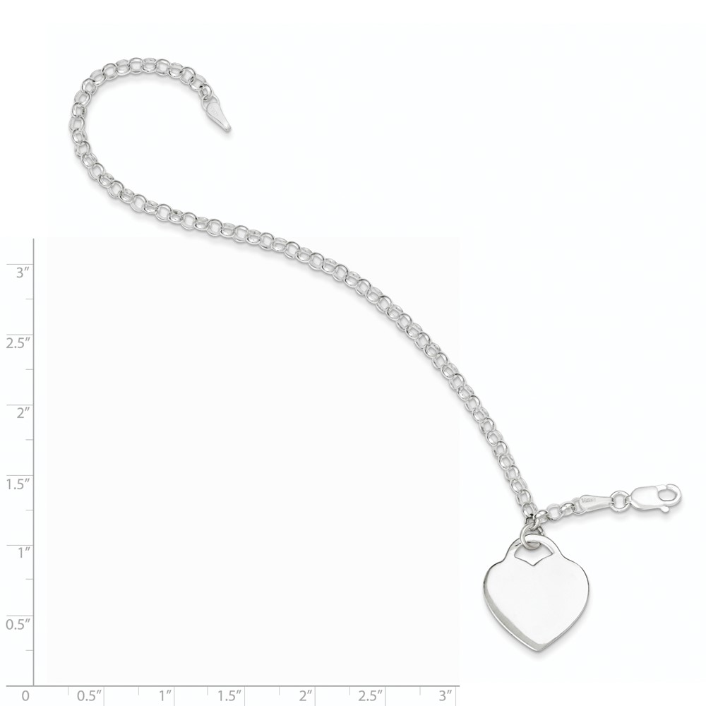 Sterling Silver Engraveable Heart Charm Bracelet (QG1471-7.25)