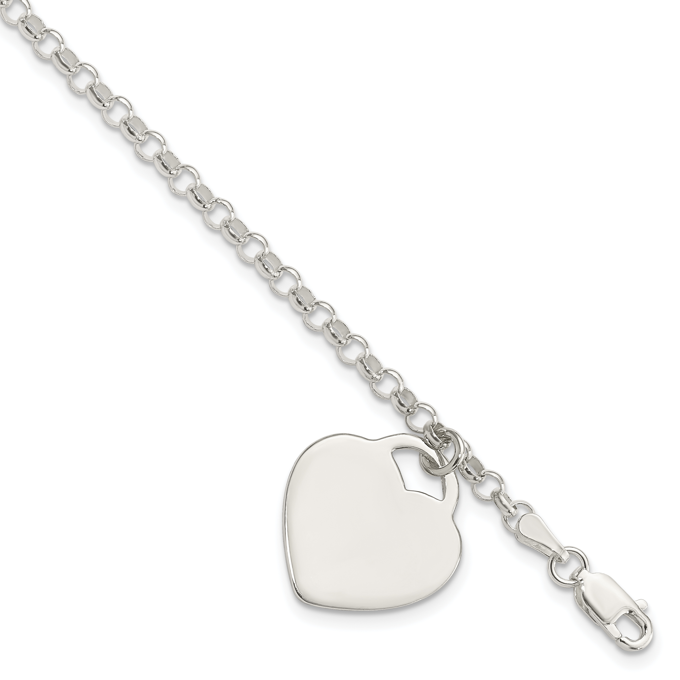 Sterling Silver Engraveable Heart Charm Bracelet (QG1471-7.25)
