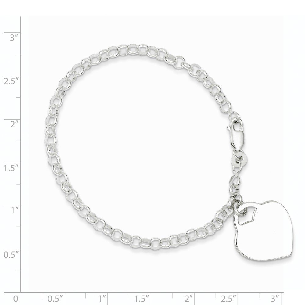 Sterling Silver Polished Engraveable Heart Bracelet (QG1472-7.25)