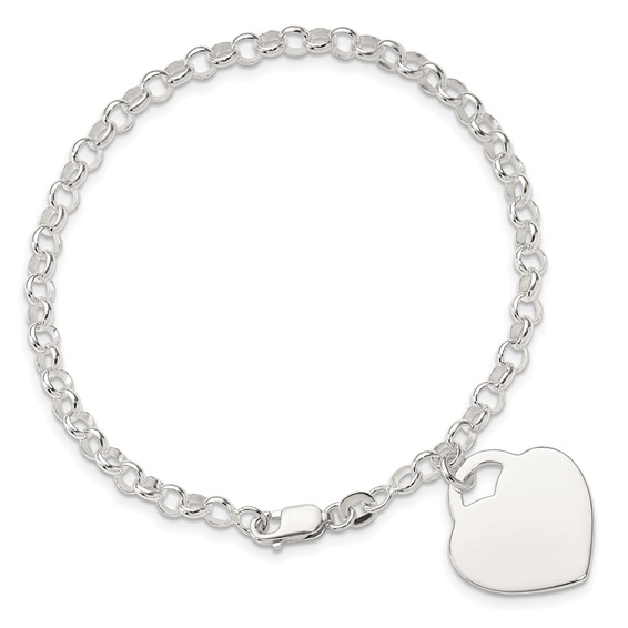 Sterling Silver Polished Engraveable Heart Bracelet