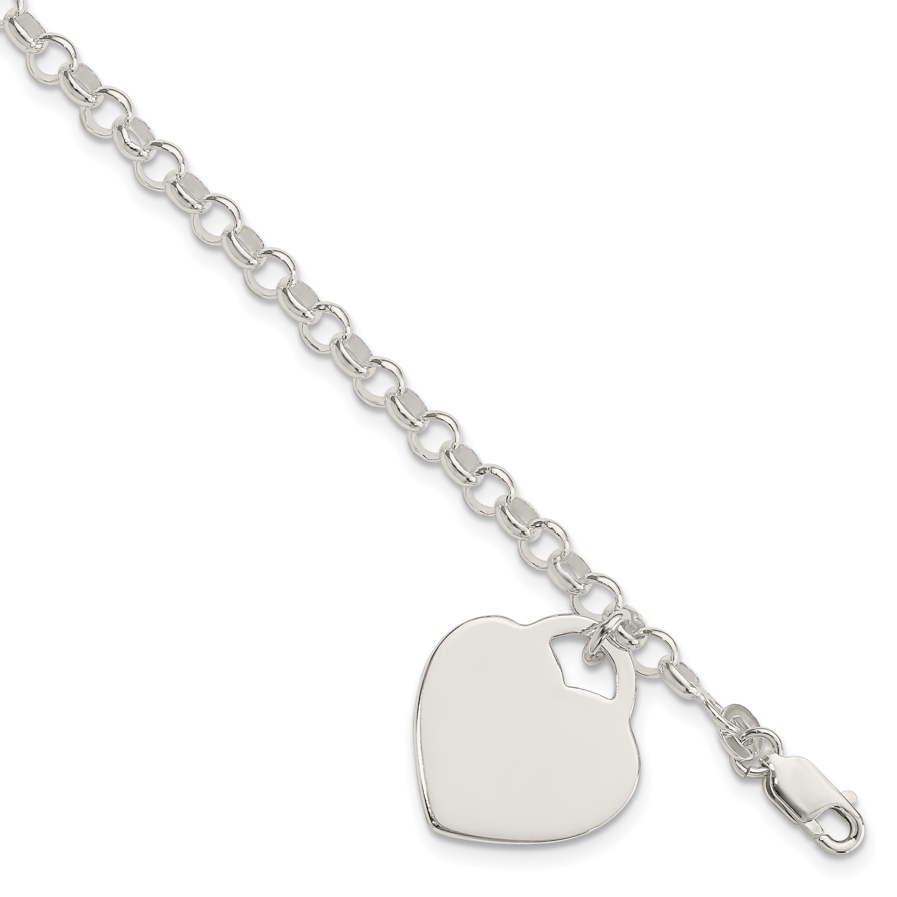 Sterling Silver Polished Engraveable Heart Bracelet (QG1472-7.25)
