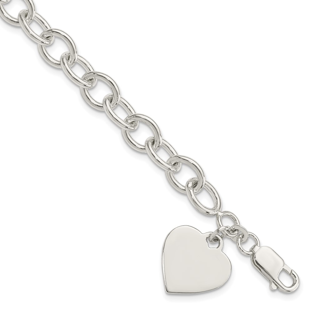 Sterling Silver Engraveable Heart Fancy Link Bracelet (QG1474-8.25)