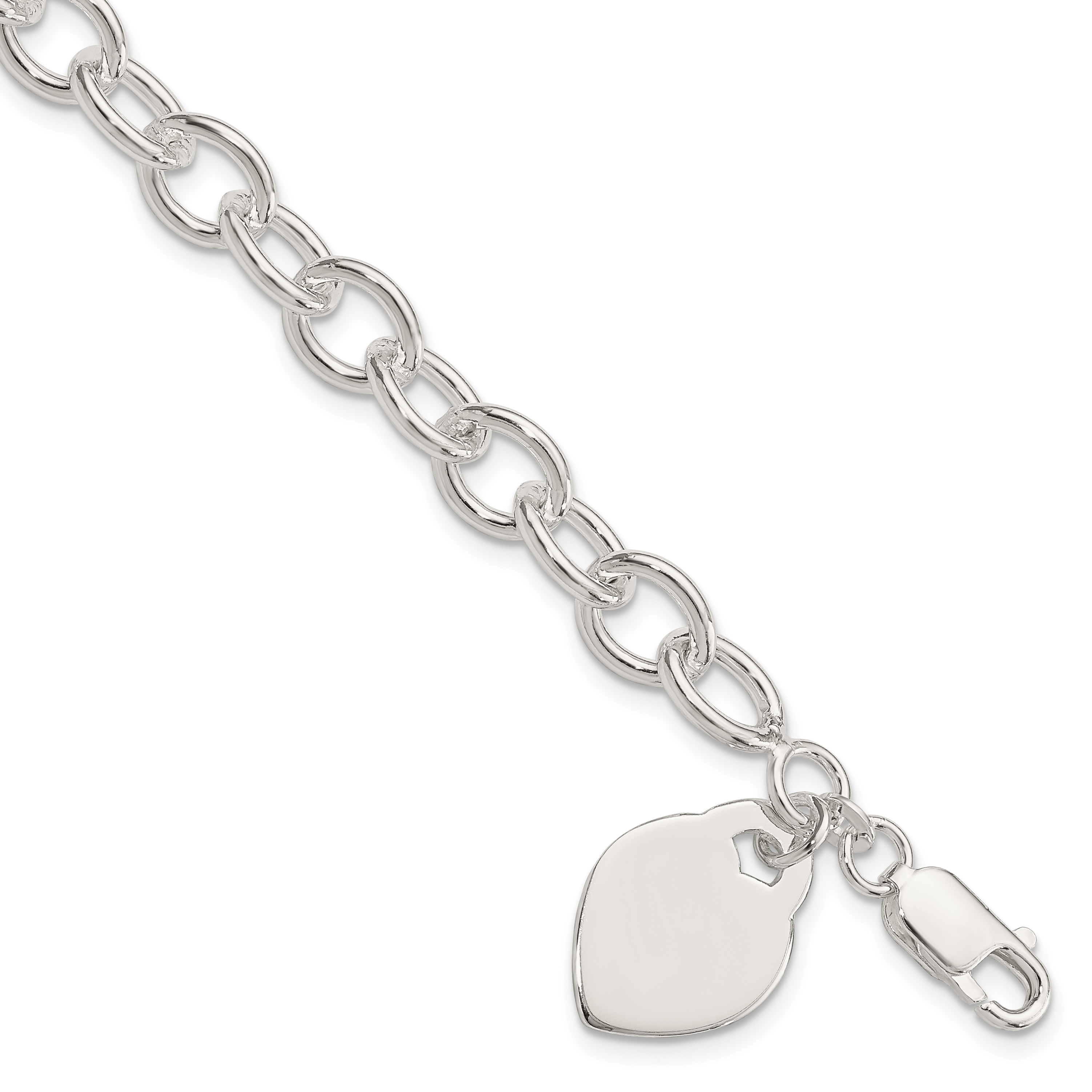Sterling Silver Polished Engraveable Heart Bracelet (QG1475-7.25)