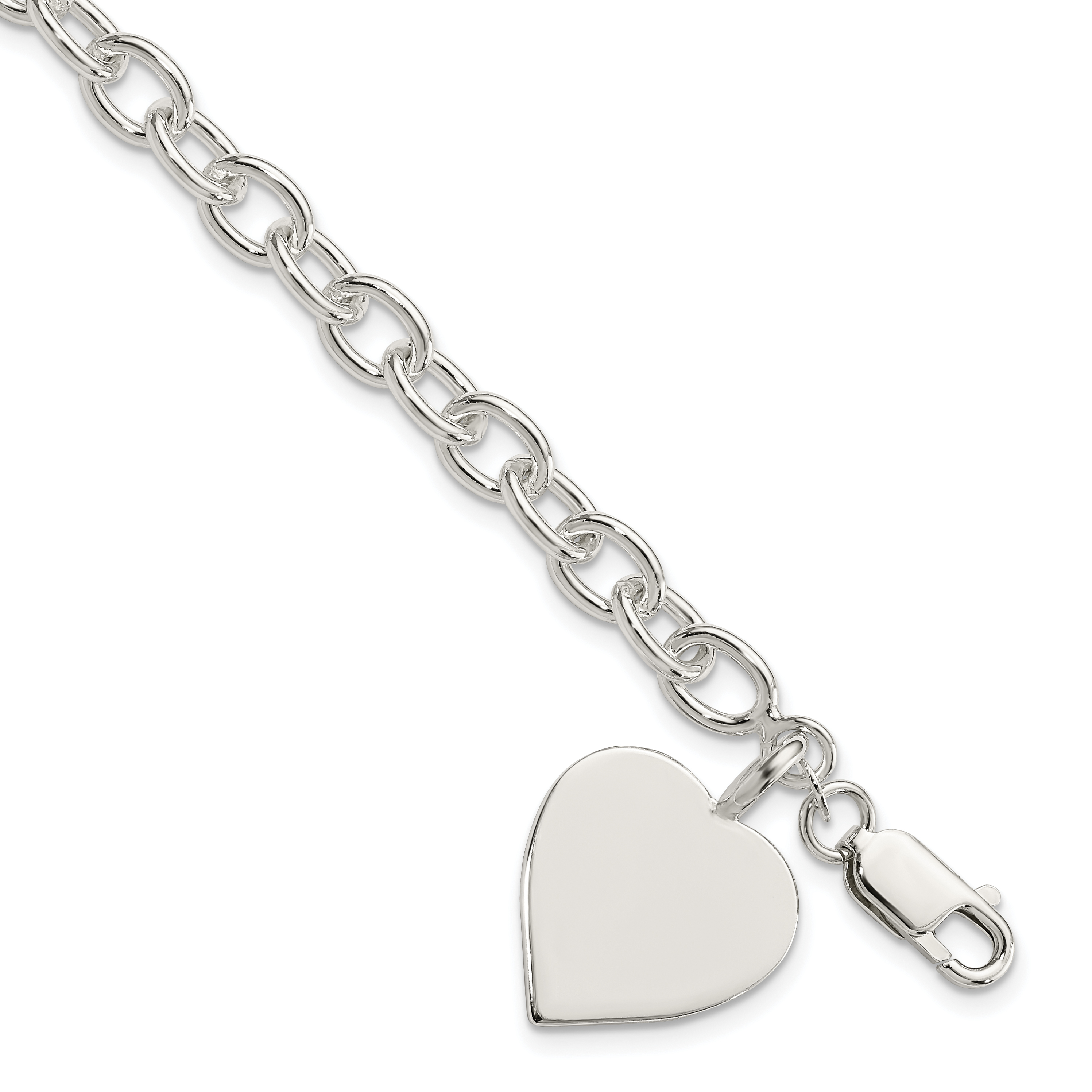 Sterling Silver Engraveable Heart Fancy Link Bracelet (QG1476-7.25)