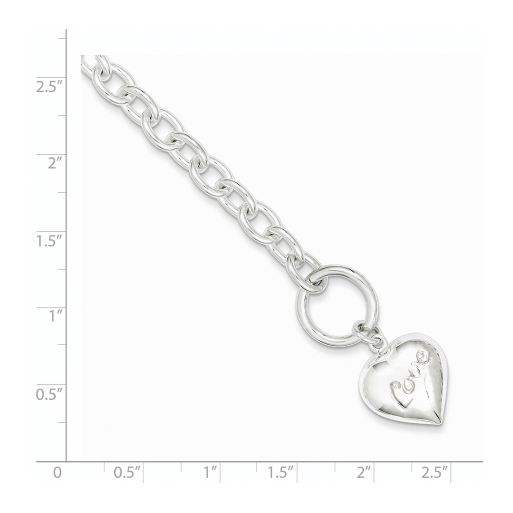 Sterling Silver LOVE Puffed Heart Charm Bracelet (QG1480-7.5)