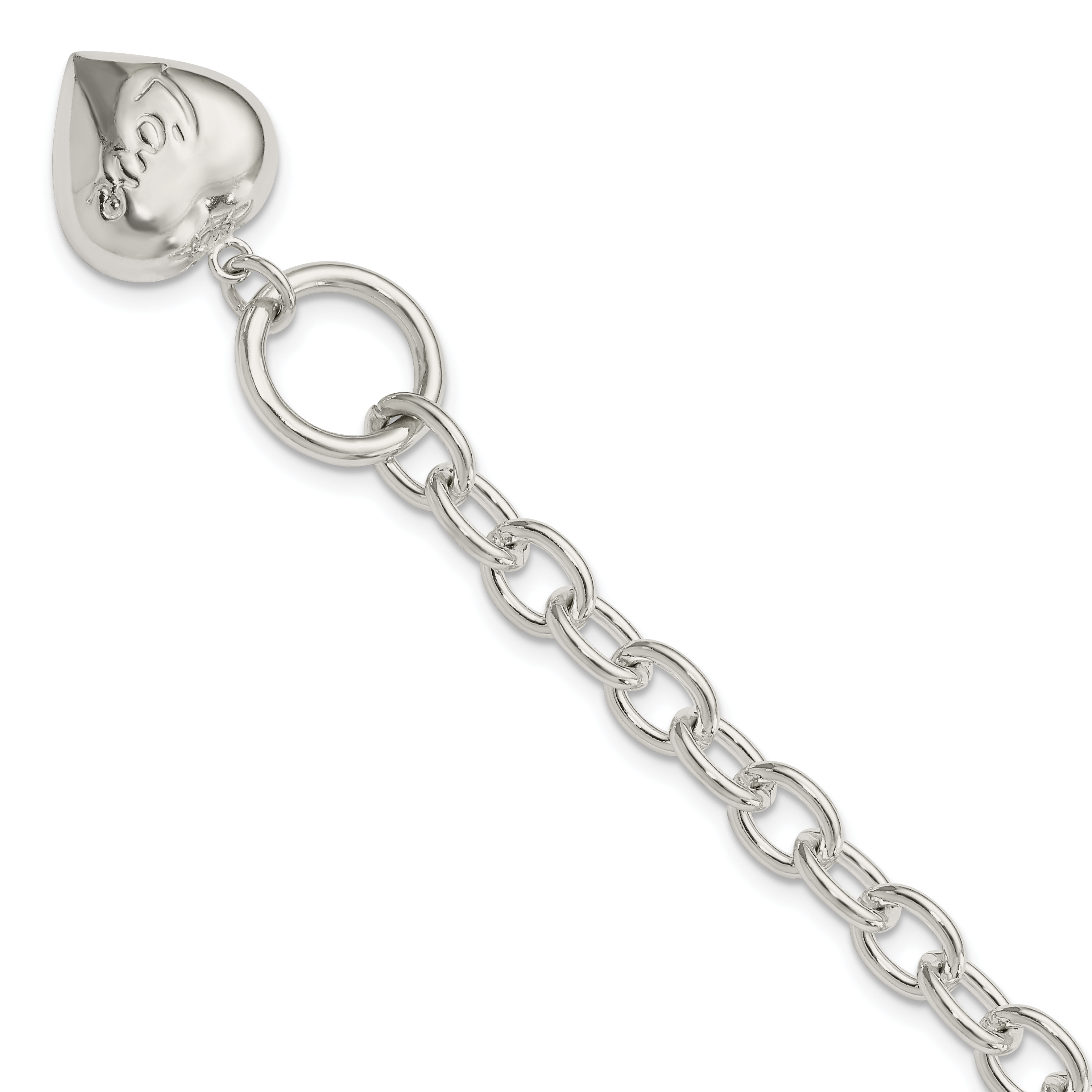 Sterling Silver LOVE Puffed Heart Charm Bracelet (QG1480-7.5)