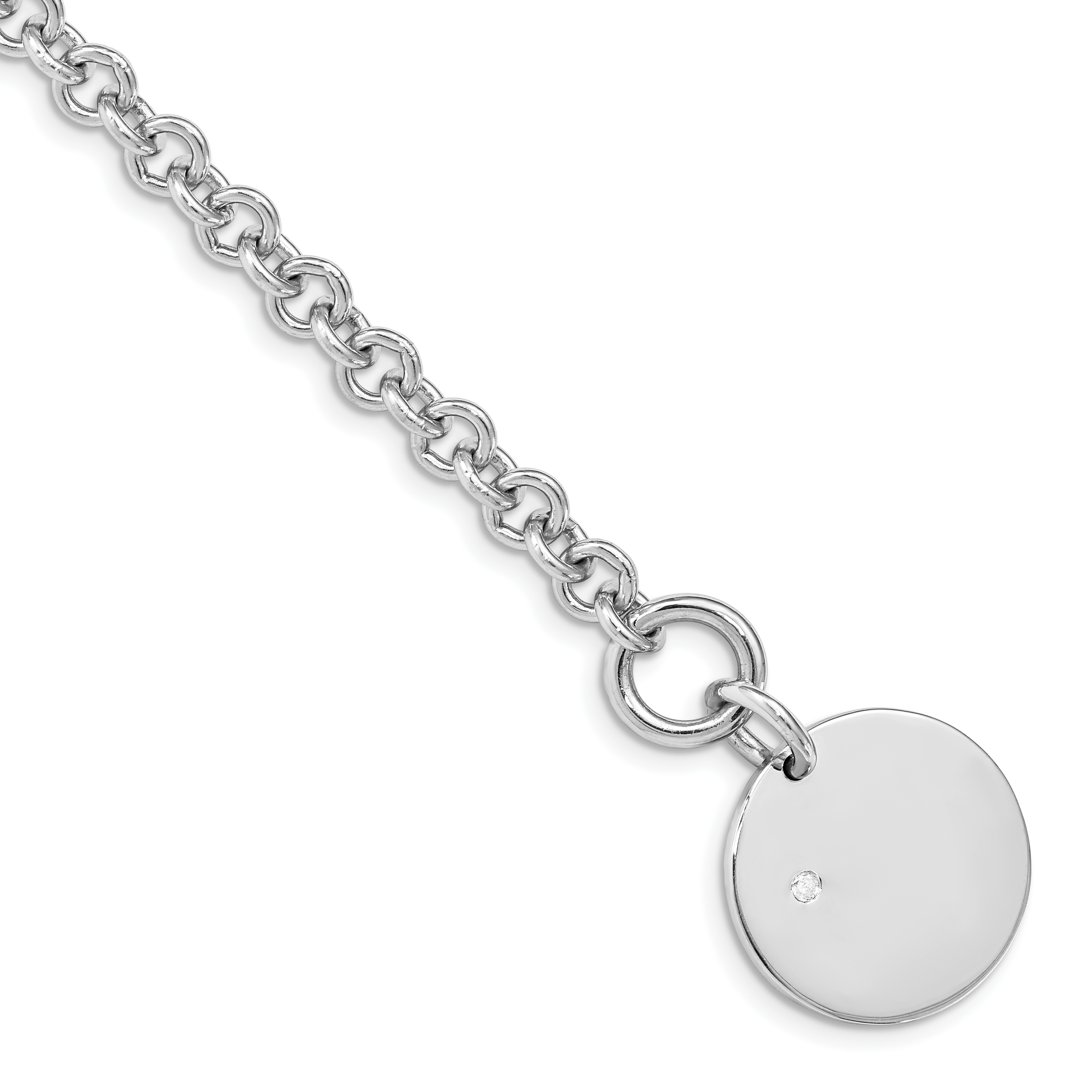 Sterling Silver Rhodium-plated .03ct Diamond Disc Bracelet (QG1498-7.5)