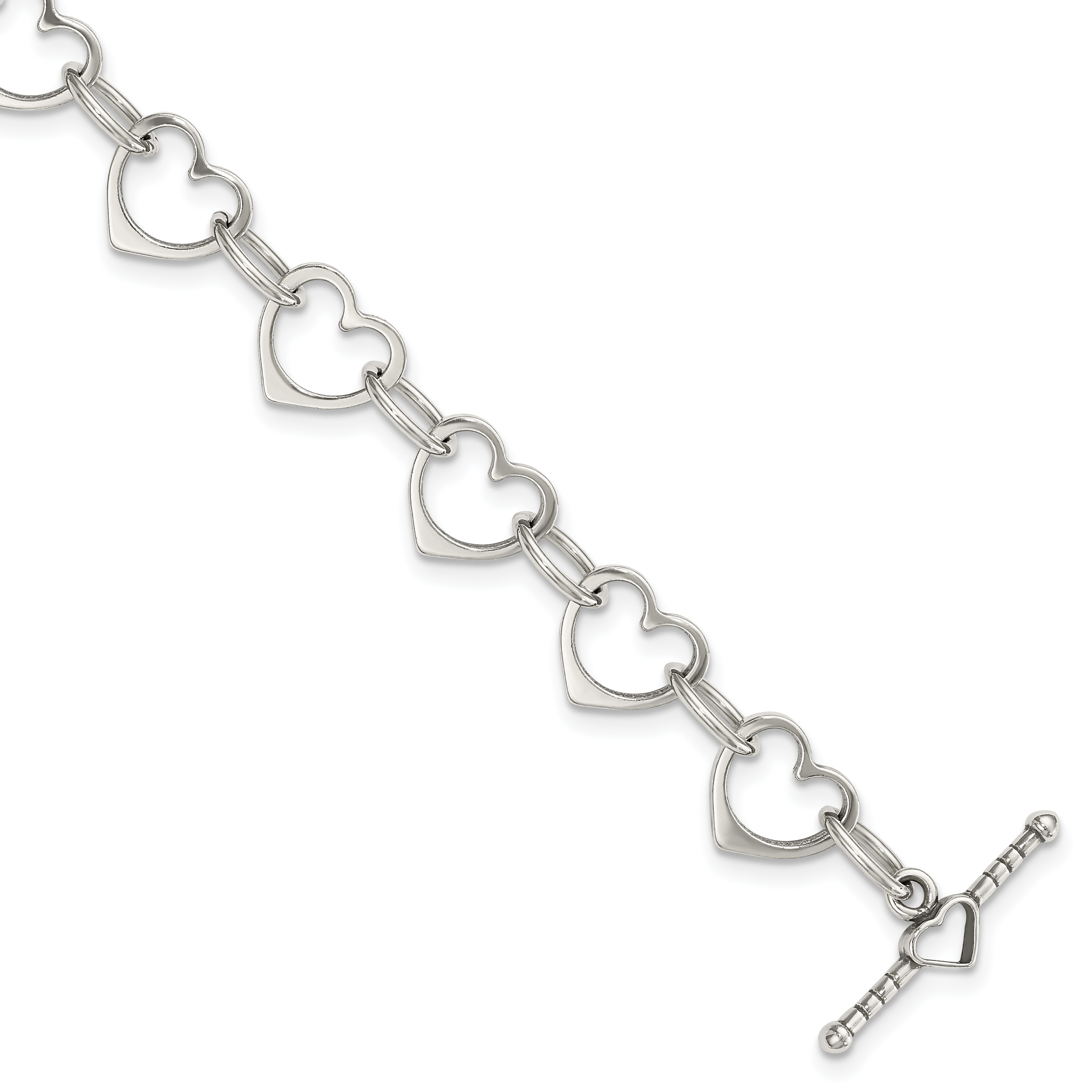 Sterling Silver Heart and Circle Link Bracelet (QG1503-7.5)