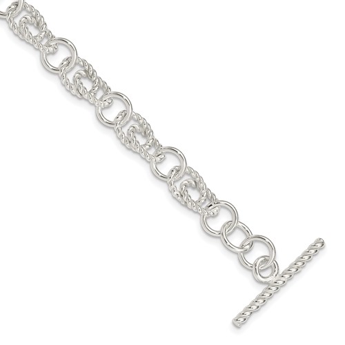 Sterling Silver Polished Double Twist Link Toggle Bracelet, 7"