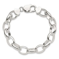 Sterling Silver 10mm Solid Oval Rolo Link Bracelet, 7.5" view 3