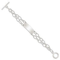 Sterling Silver Double Strand Oval Link 35x 13mm Plate Toggle ID Bracelet, 7.25" view 2