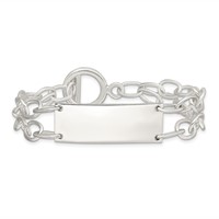Sterling Silver Double Strand Oval Link 35x 13mm Plate Toggle ID Bracelet, 7.25" view 3