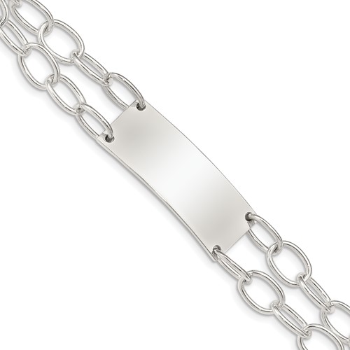 Sterling Silver Double Strand Oval Link 35x 13mm Plate Toggle ID Bracelet, 7.25"