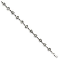 Sterling Silver Antiqued Flower Link Bracelet - 7in view 2