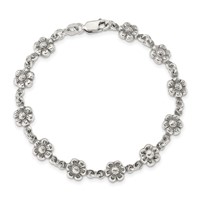 Sterling Silver Antiqued Flower Link Bracelet - 7in view 3