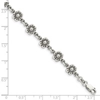 Sterling Silver Antiqued Flower Link Bracelet - 7in view 4