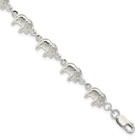 Sterling Silver Polished Elephants Bracelet - 7in view 1