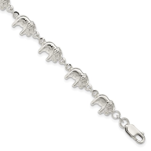 Sterling Silver Polished Elephants Bracelet, 7"